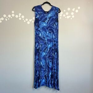 Vintage American Angel Blue Tropical Rayon Maxi Dress L
